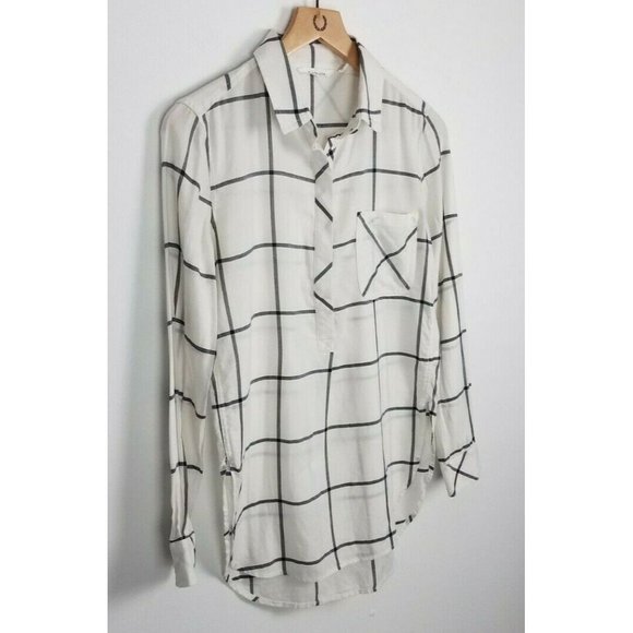 Athleta Sz. XXS Presidio 1/4 Button Up Long Sleeve Black & White Plaid Tunic - Picture 4 of 9